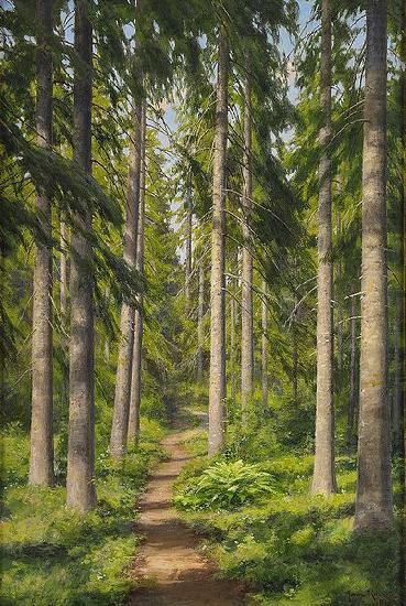 johan krouthen Sunlit forest path china oil painting image